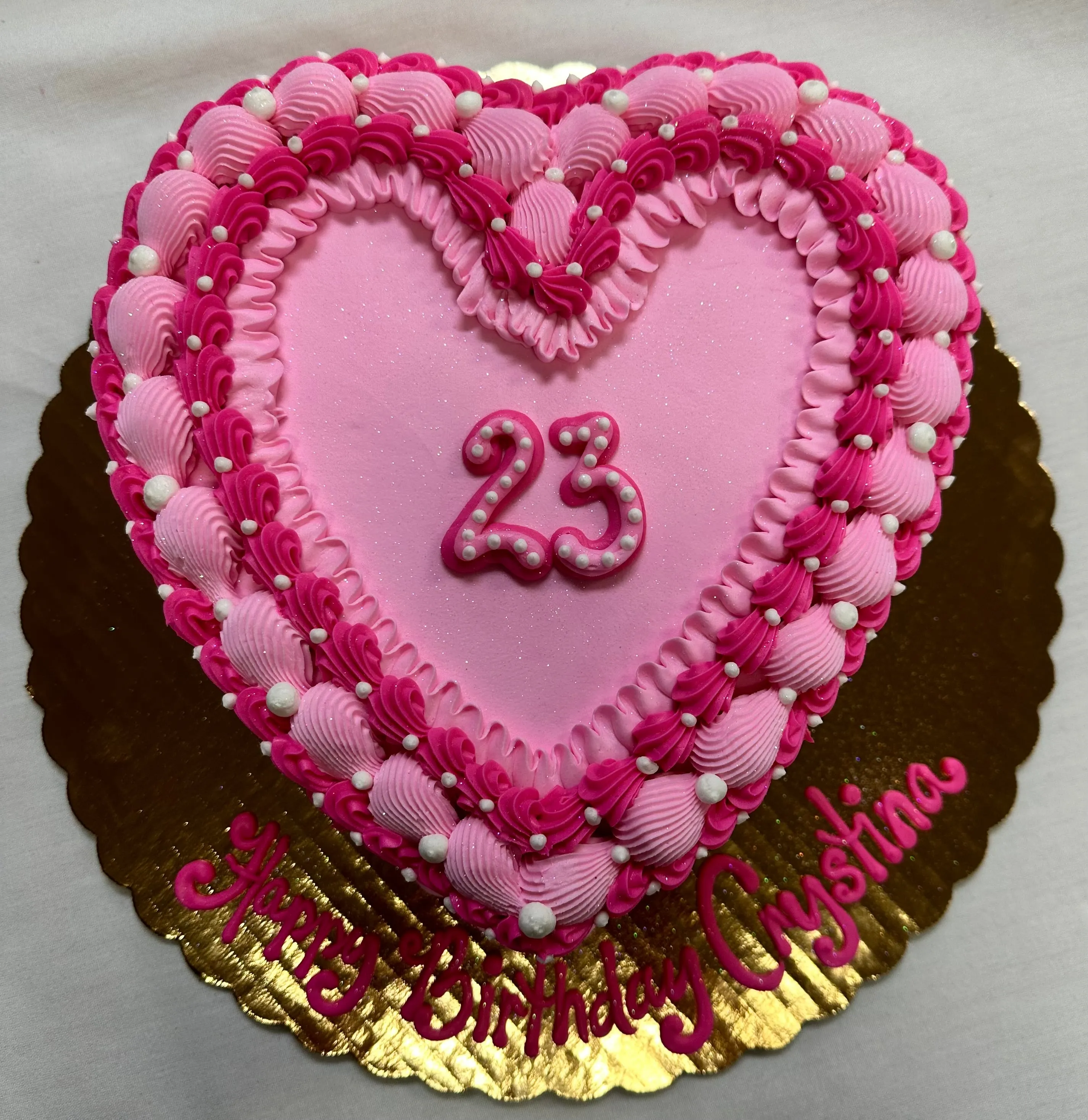 Double Layer 9" Heart Shaped Cake "Pinks & White"