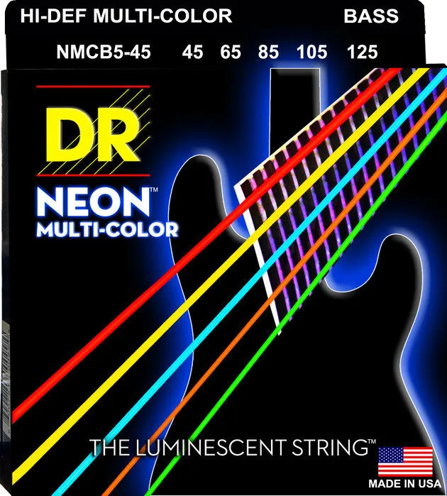 DR Strings Multi-Color 5-String Bass Strings, Medium 45-125