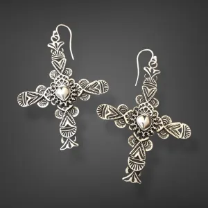 E38C Carmel Cross with Taos Heart Earrings