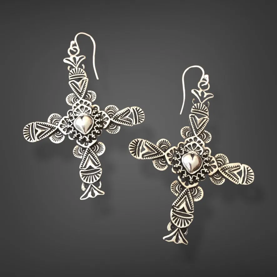 E38C Carmel Cross with Taos Heart Earrings