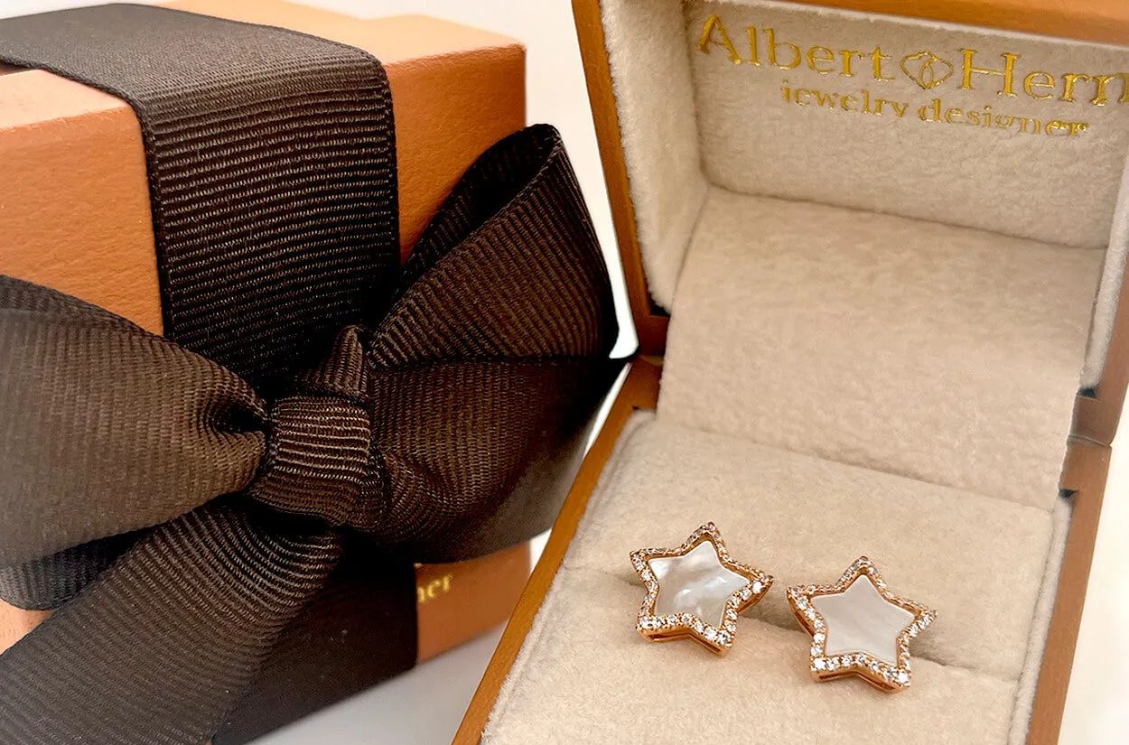 Earrings 18kt Gold Stars Mop & Diamonds Halo Studs