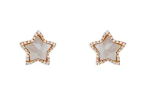 Earrings 18kt Gold Stars Mop & Diamonds Halo Studs