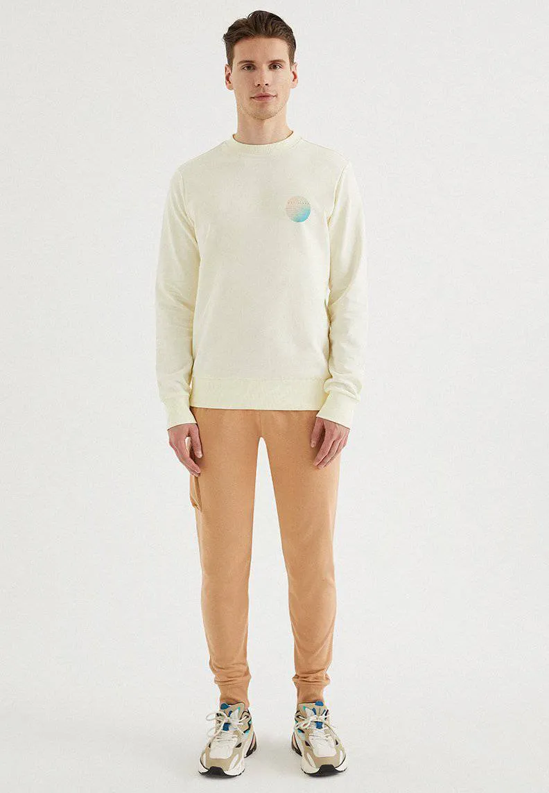 Ekru Ön Arka Baskılı Bisiklet Yaka Pamuklu Regular Fit Erkek Sweatshirt HOT VIBES