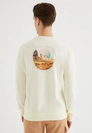 Ekru Ön Arka Baskılı Bisiklet Yaka Pamuklu Regular Fit Erkek Sweatshirt HOT VIBES