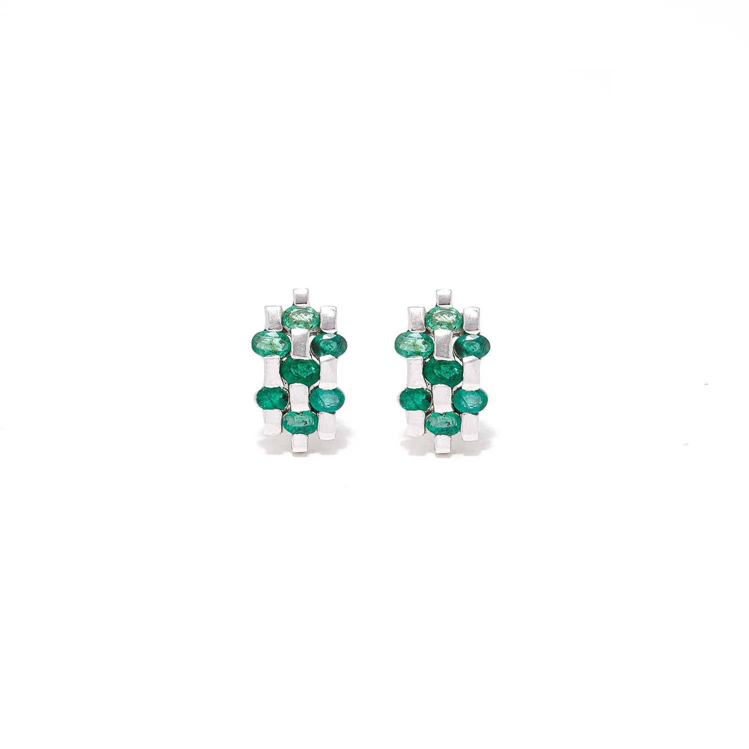Emerald Baguette Herringbone Studs