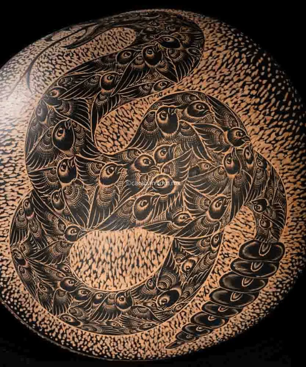 Engraved Gourd of Rattlesnake Exquisitely Decorated with Birds