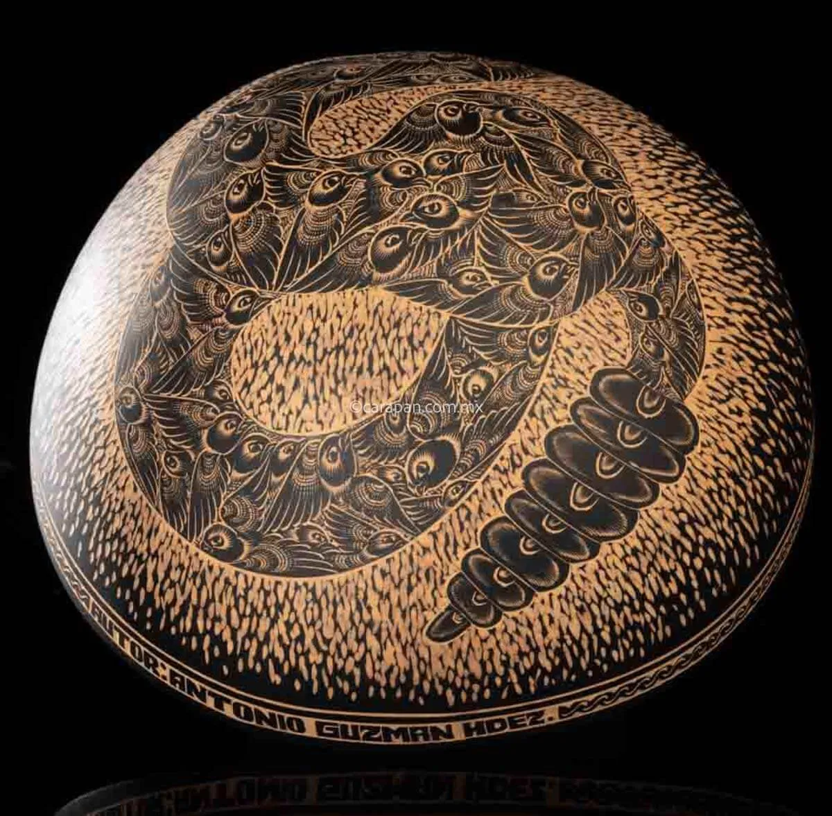 Engraved Gourd of Rattlesnake Exquisitely Decorated with Birds
