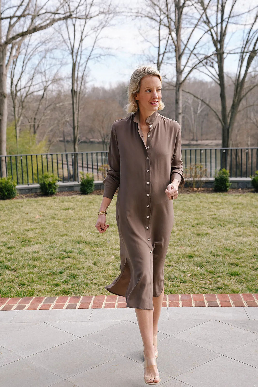 Everyday Dress in Dusty Mocha Crepe de Chine