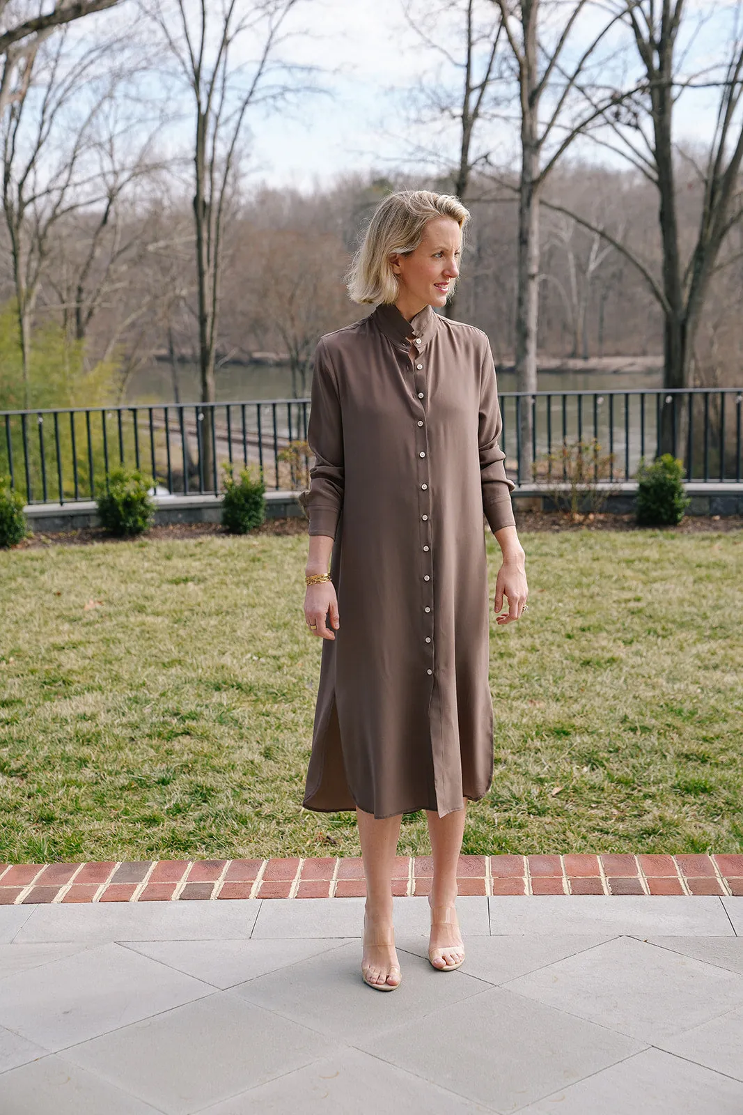 Everyday Dress in Dusty Mocha Crepe de Chine