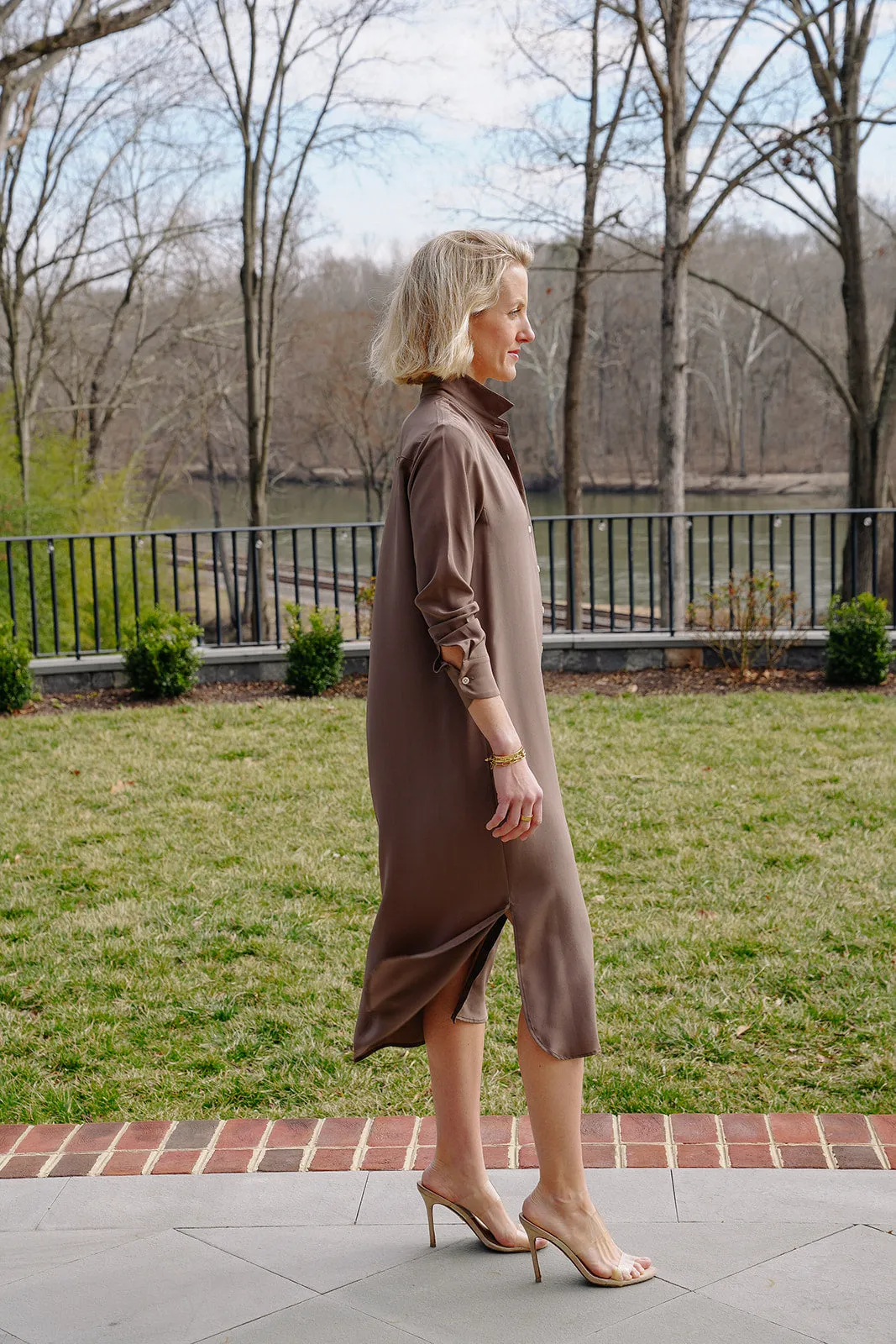 Everyday Dress in Dusty Mocha Crepe de Chine