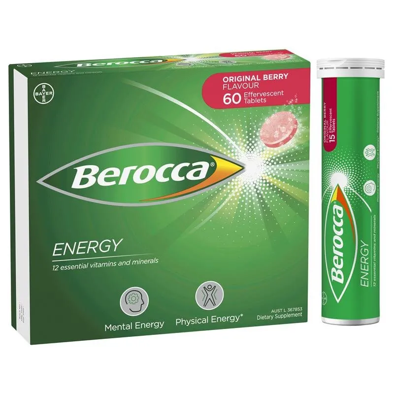 [Expiry: 05/2026] Berocca Energy Original Berry 60 Effervescent Tablets
