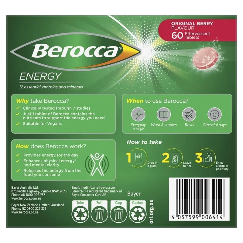 [Expiry: 05/2026] Berocca Energy Original Berry 60 Effervescent Tablets