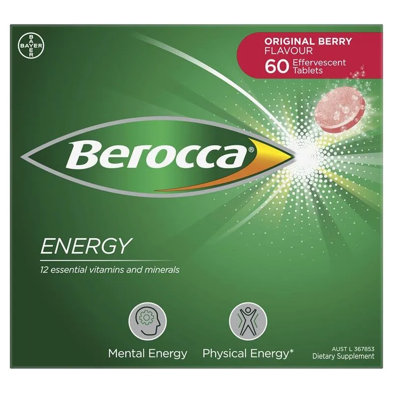 [Expiry: 05/2026] Berocca Energy Original Berry 60 Effervescent Tablets