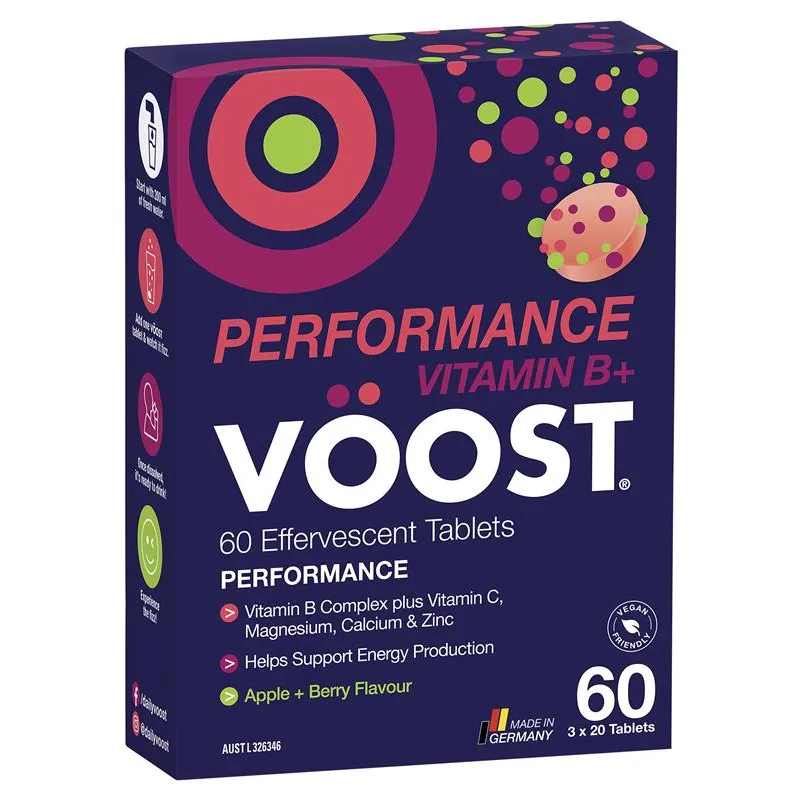 [Expiry: 09/2025] Voost Vitamin B  Performance (Apple   Berry Flavour) Effervescent 60 Tablets