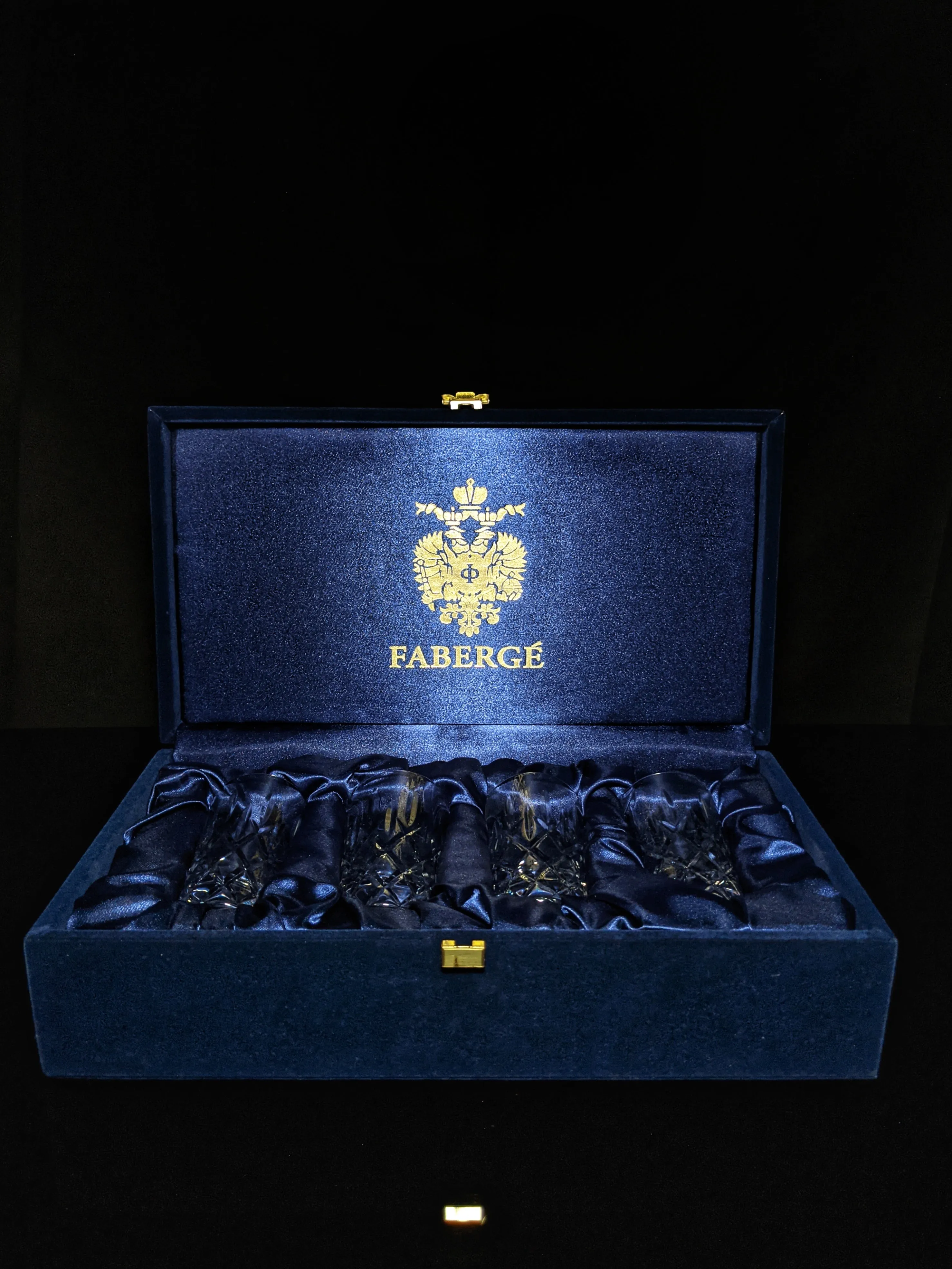 Faberge Clear Crystal Shot Glasses  Set of 4 NIB