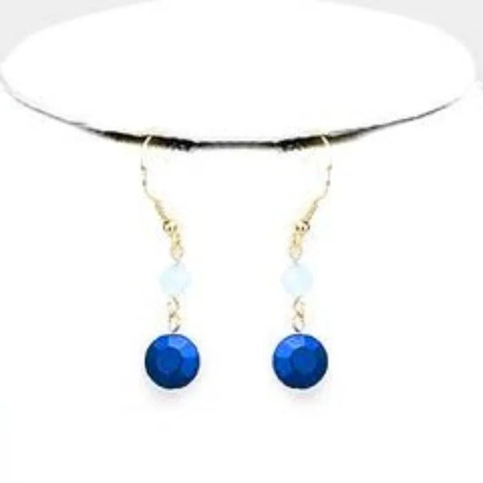Faceted Blue Round Lucite Beaded Necklace Set