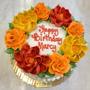Fall Magnolia & Roses Design 8" Round Cake