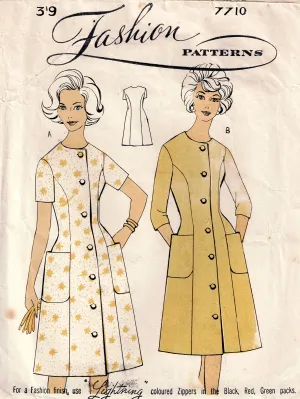 Fashion 7710 Womens Princess Dress with Pockets 1960s Vintage Sewing Pattern Bust 36 inches UNUSED Factory Folded