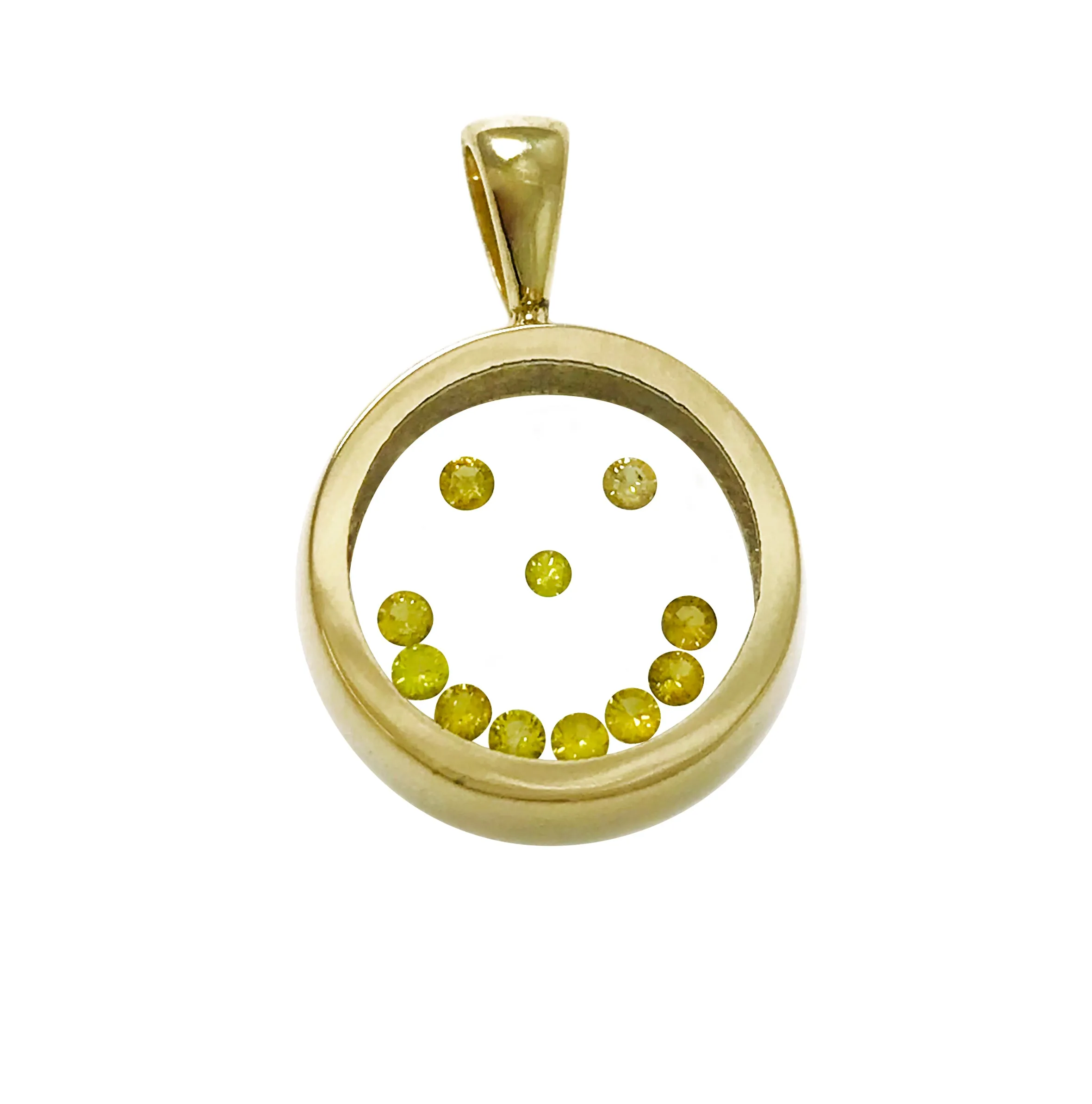Floating Canary Diamond Happy Face Circle Pendant