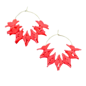 Floral Hoop Earrings Red