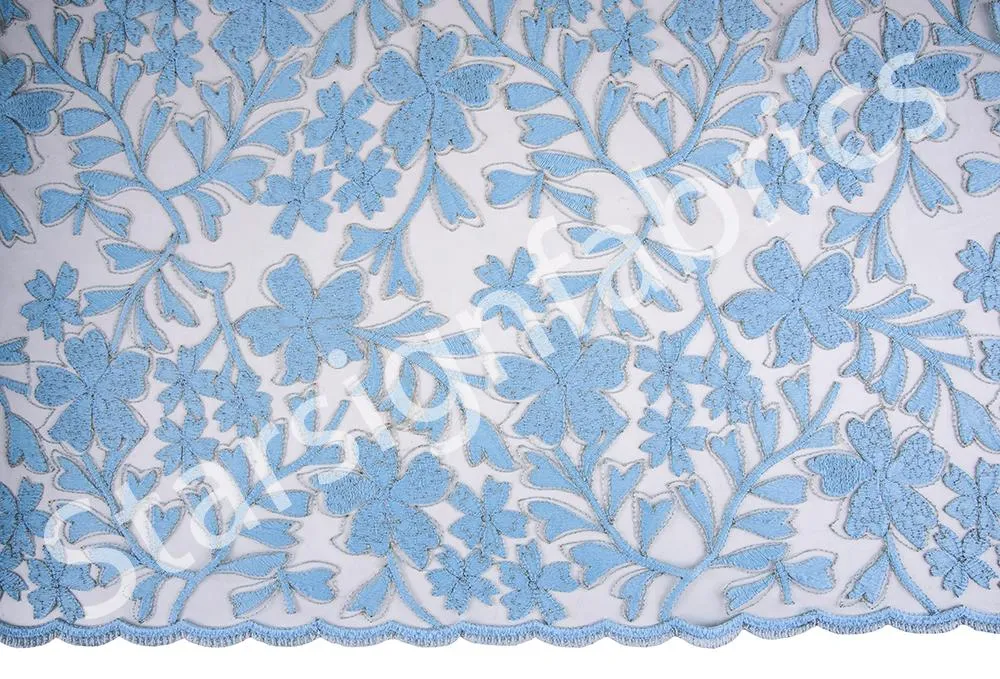 Floral Shimmer Metallic Thread Embroidered Fabric