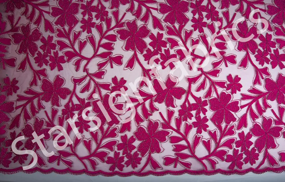 Floral Shimmer Metallic Thread Embroidered Fabric