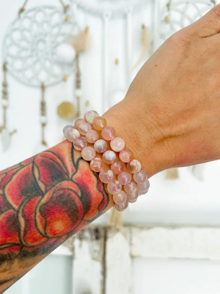 Flower Agate 8mm Bead Bracelet