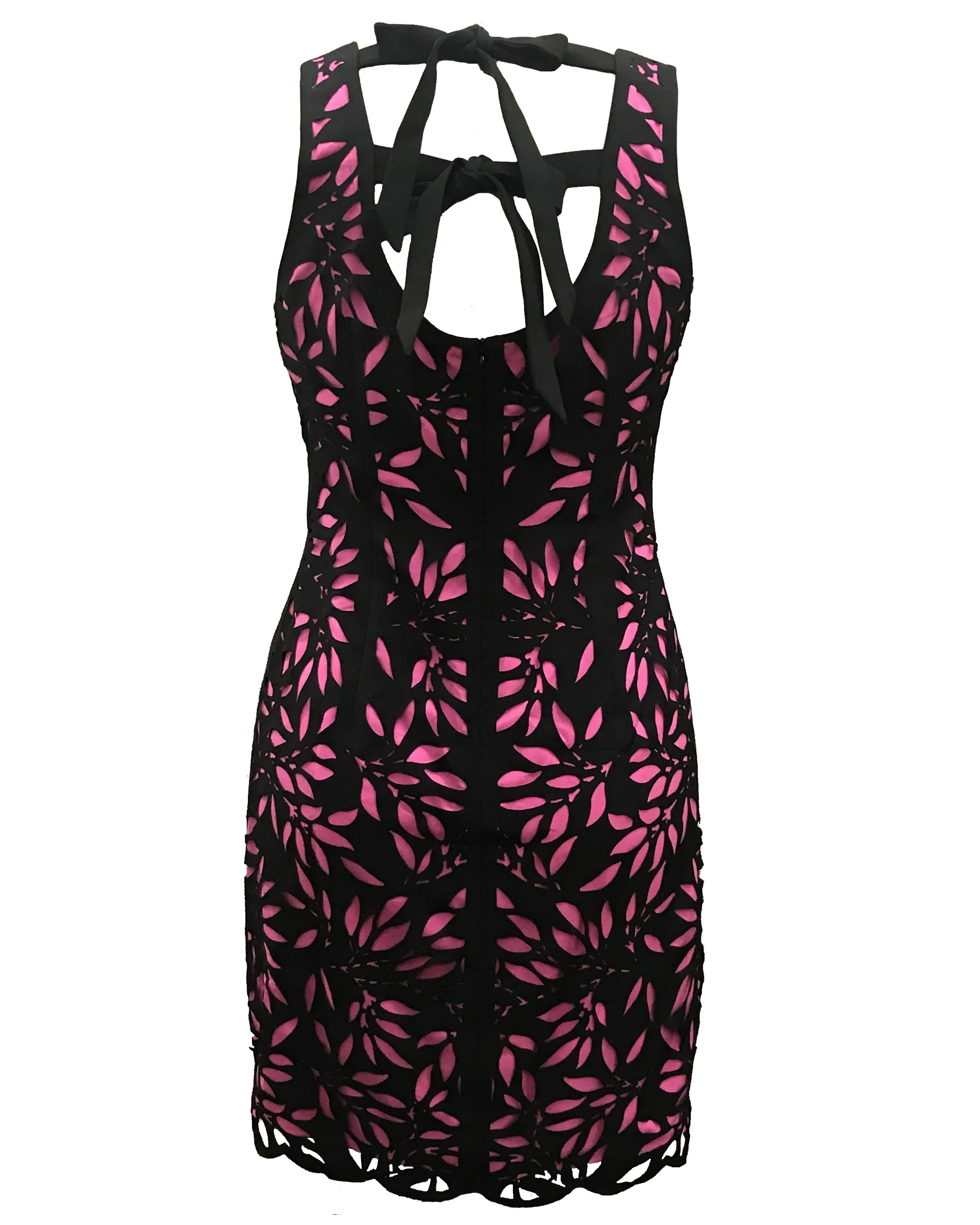 FOCUS by Shani - Sleeveless Laser Cut Dress in Black/Pink