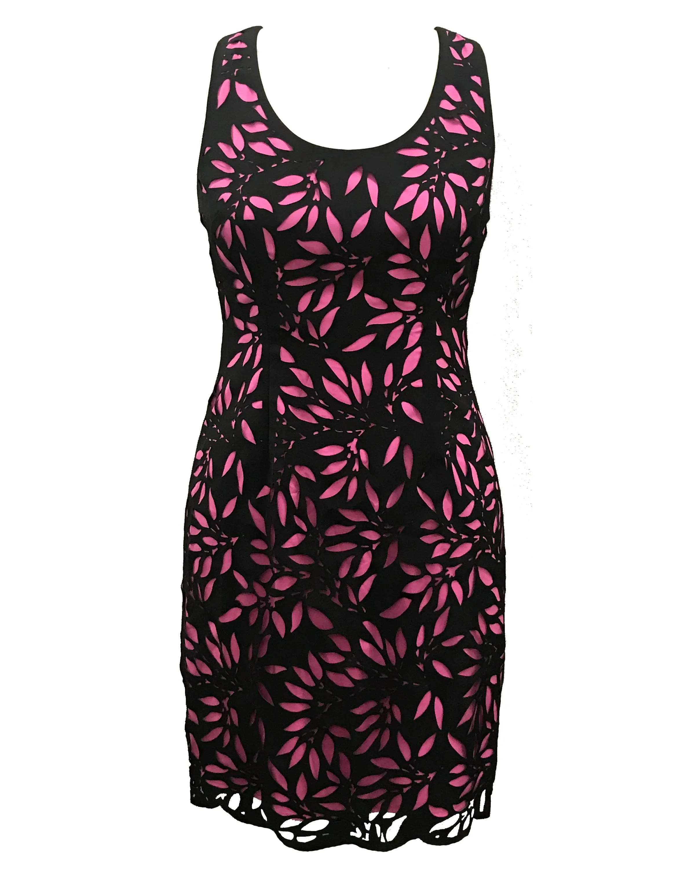 FOCUS by Shani - Sleeveless Laser Cut Dress in Black/Pink