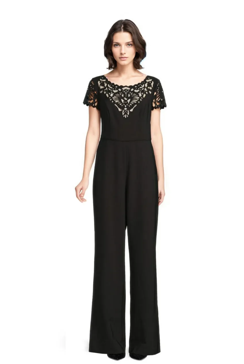 FOCUS by Shani — Wide Leg Laser Cut Jumpsuit