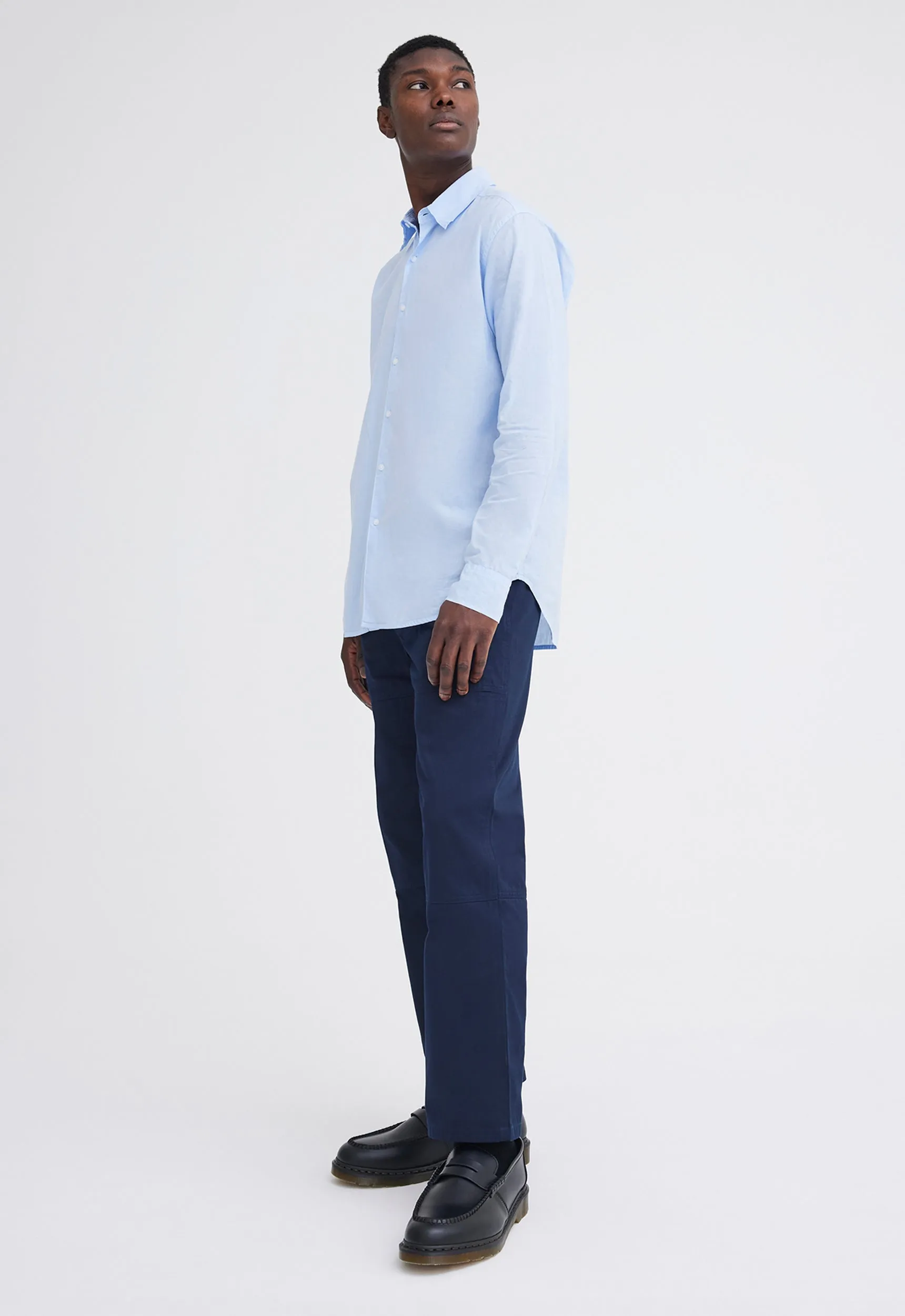 Folded Collar Cotton Shirt - Big Blue