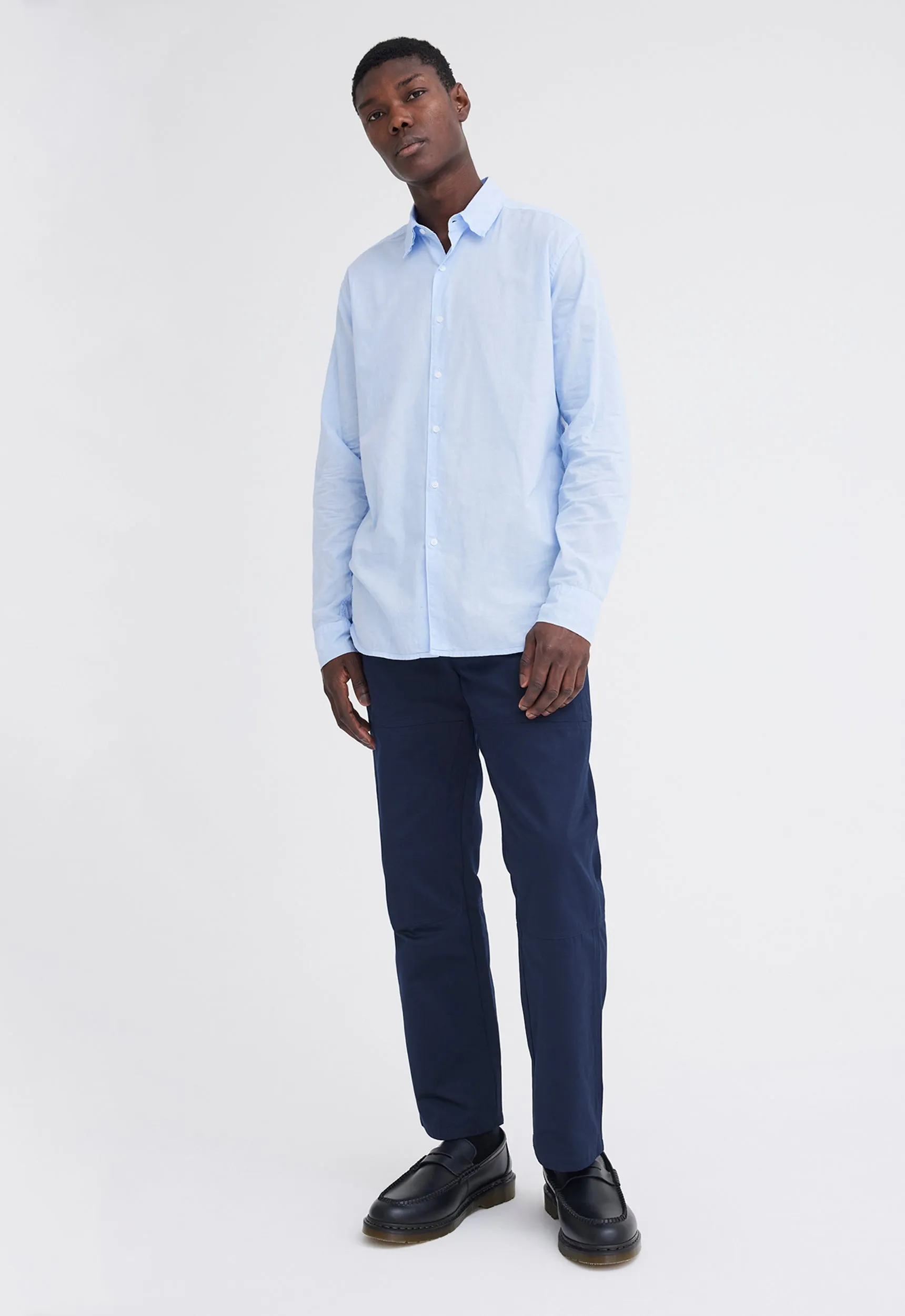 Folded Collar Cotton Shirt - Big Blue