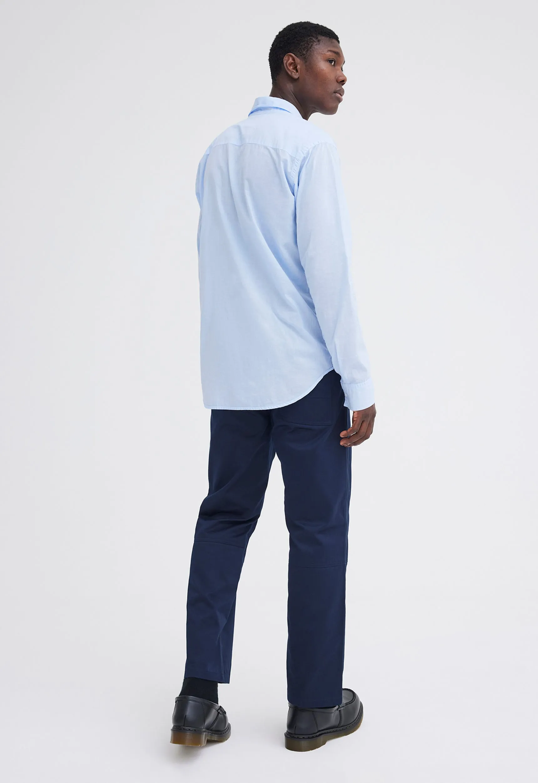 Folded Collar Cotton Shirt - Big Blue