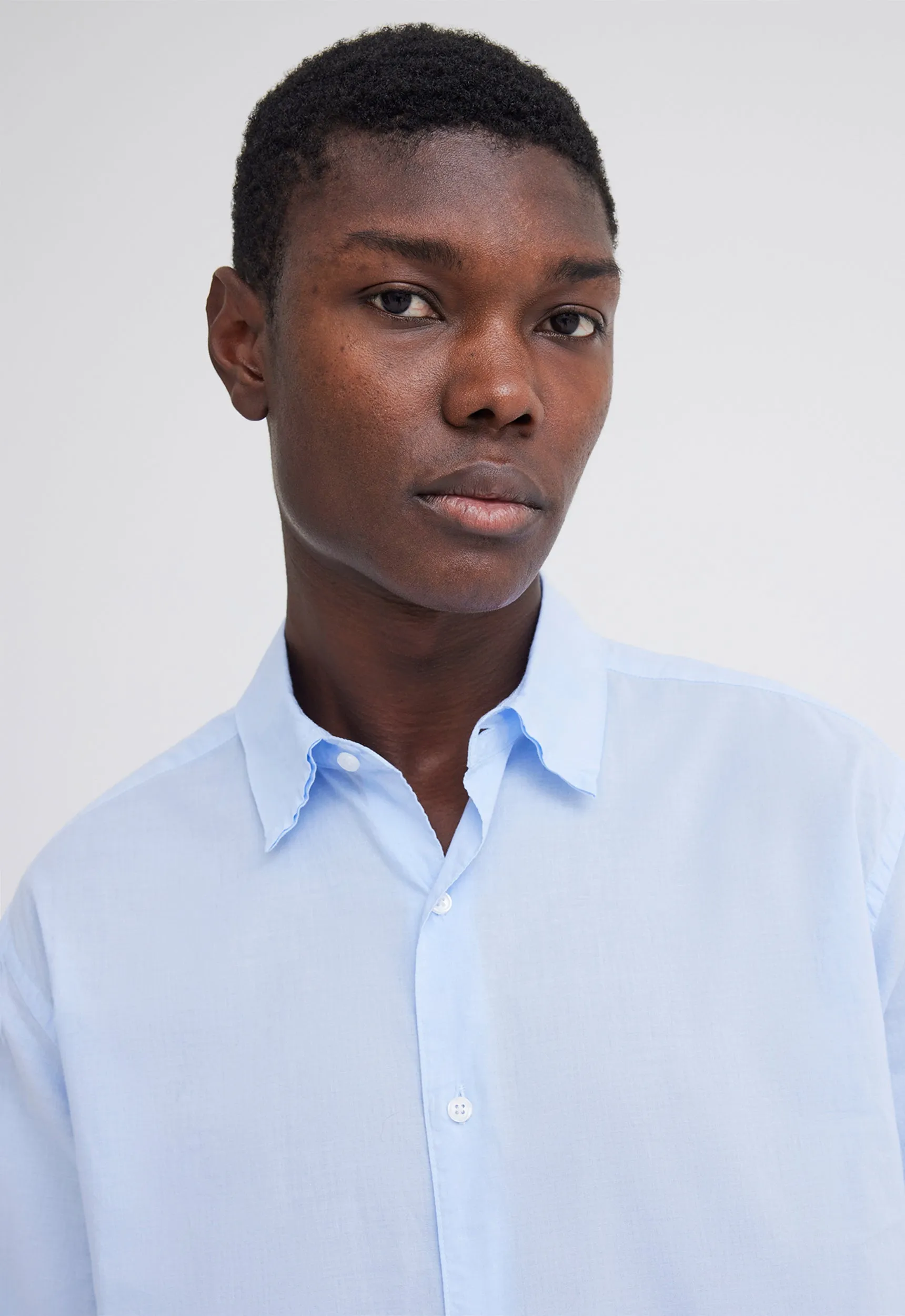 Folded Collar Cotton Shirt - Big Blue