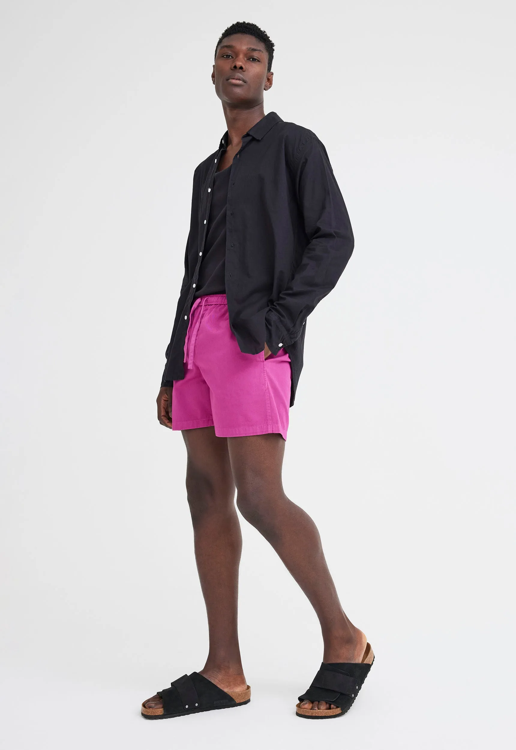 Folded Collar Cotton Shirt - Black