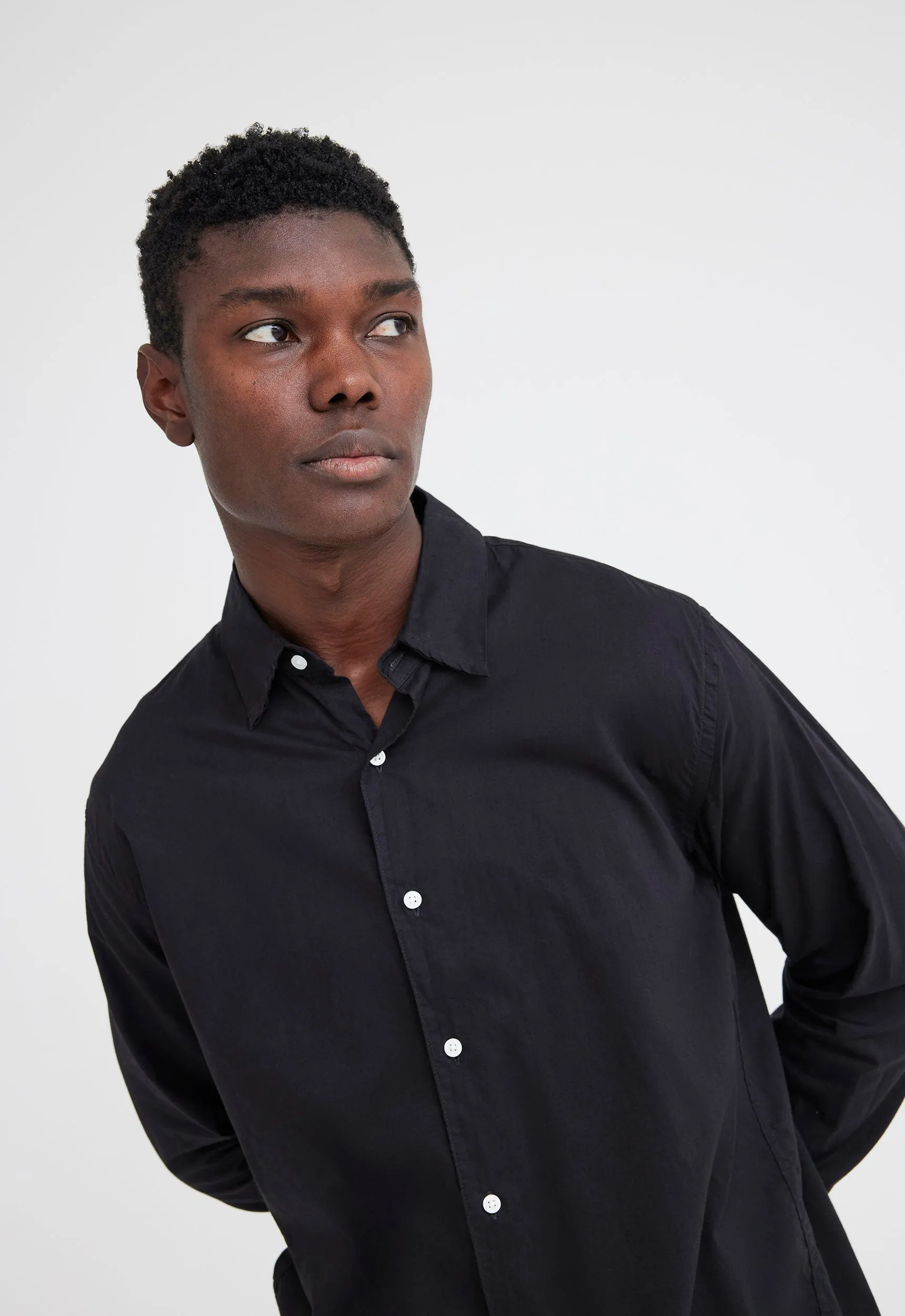 Folded Collar Cotton Shirt - Black