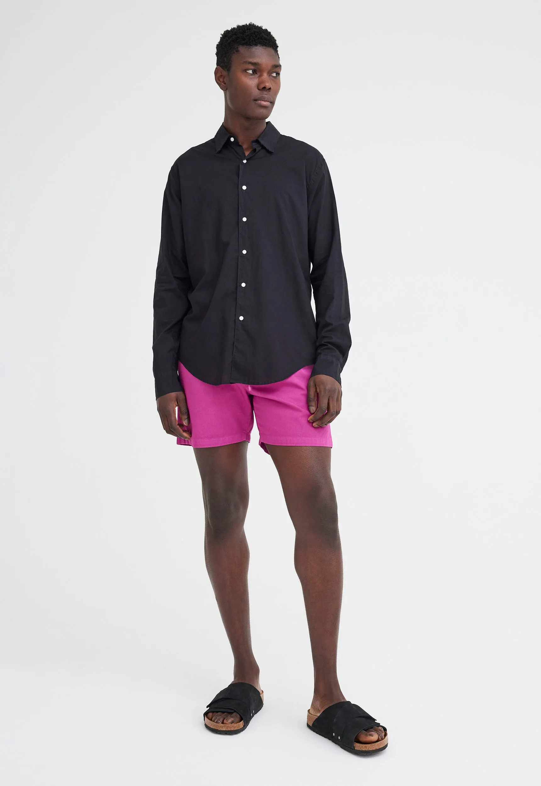 Folded Collar Cotton Shirt - Black