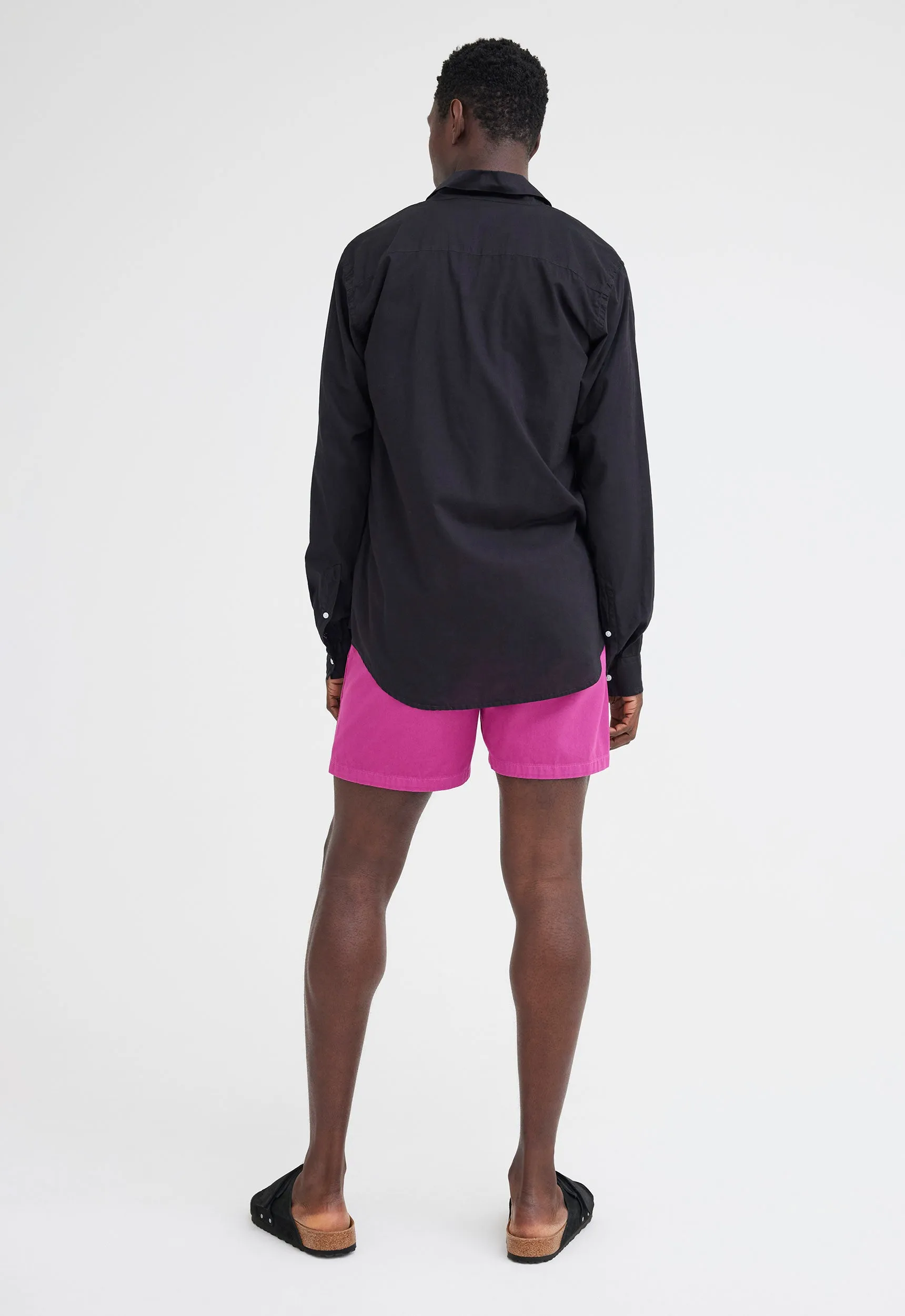 Folded Collar Cotton Shirt - Black