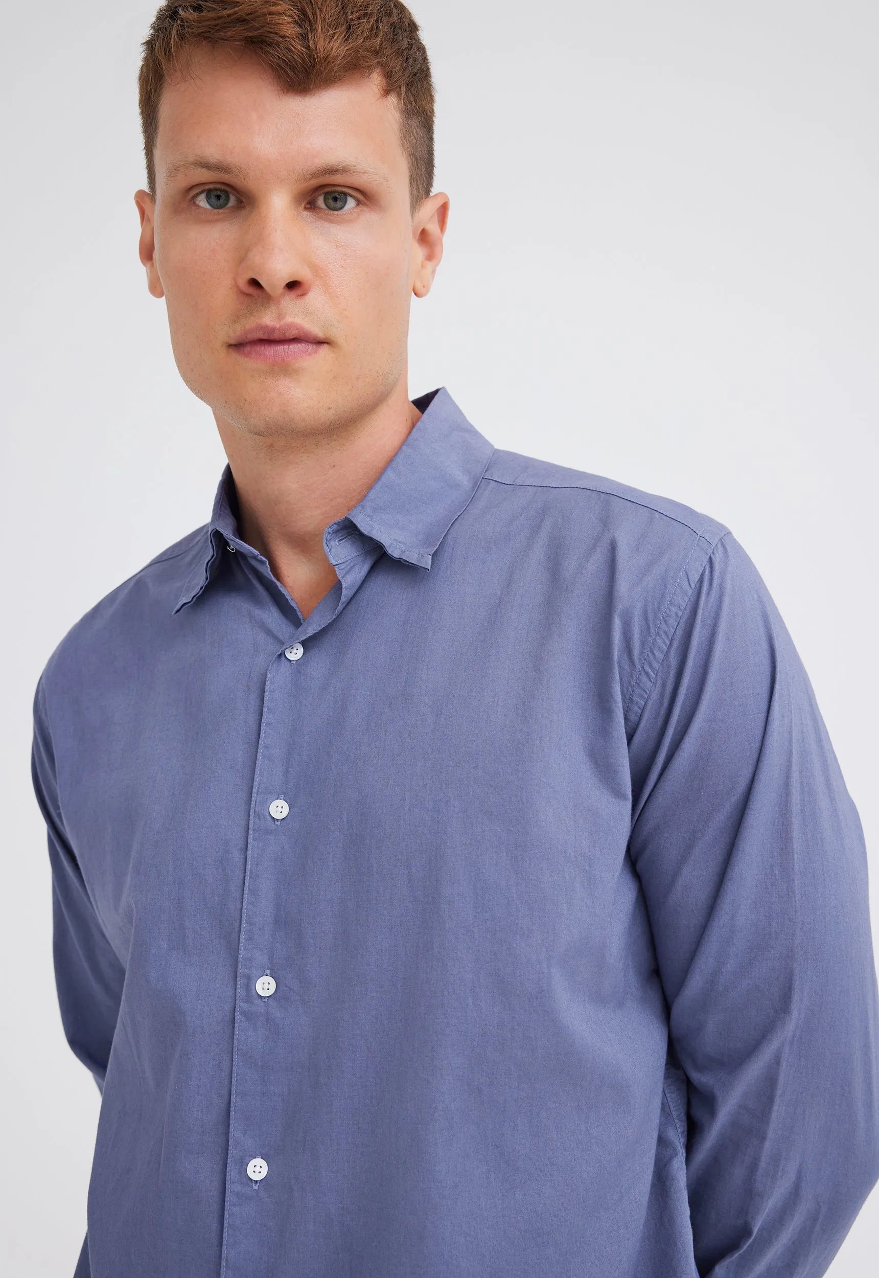 Folded Collar Cotton Shirt - Penn Blue