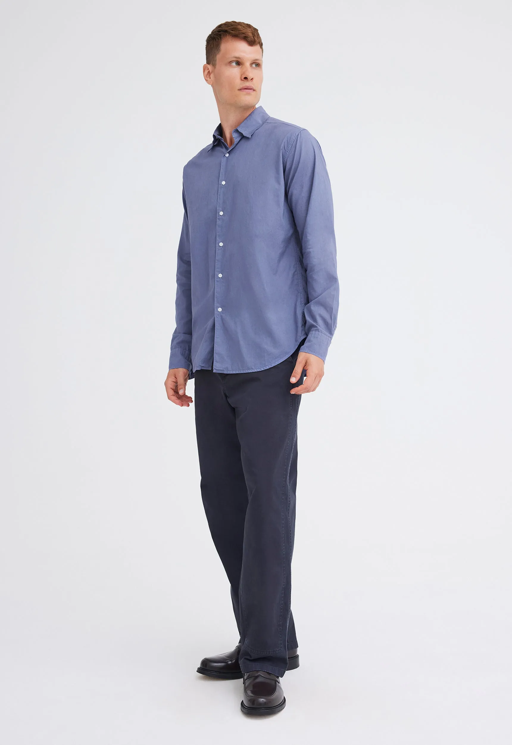 Folded Collar Cotton Shirt - Penn Blue