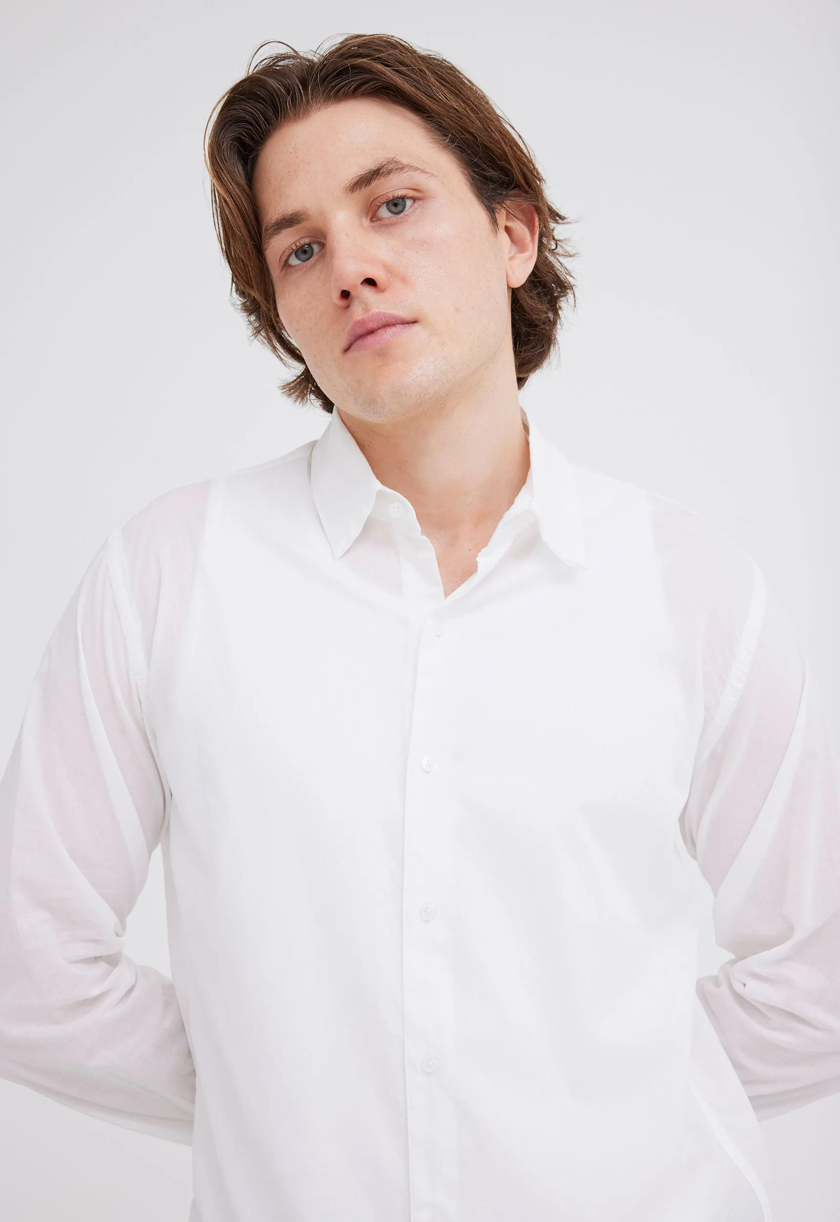 Folded Collar Cotton Shirt - White