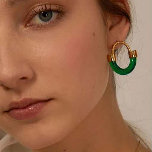 Fraction Earring in Gold and Emerald