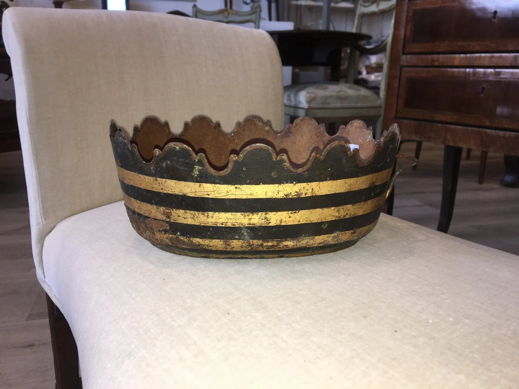 French Empire Black and Gilt Decorated Tole Verriere (Monteith)