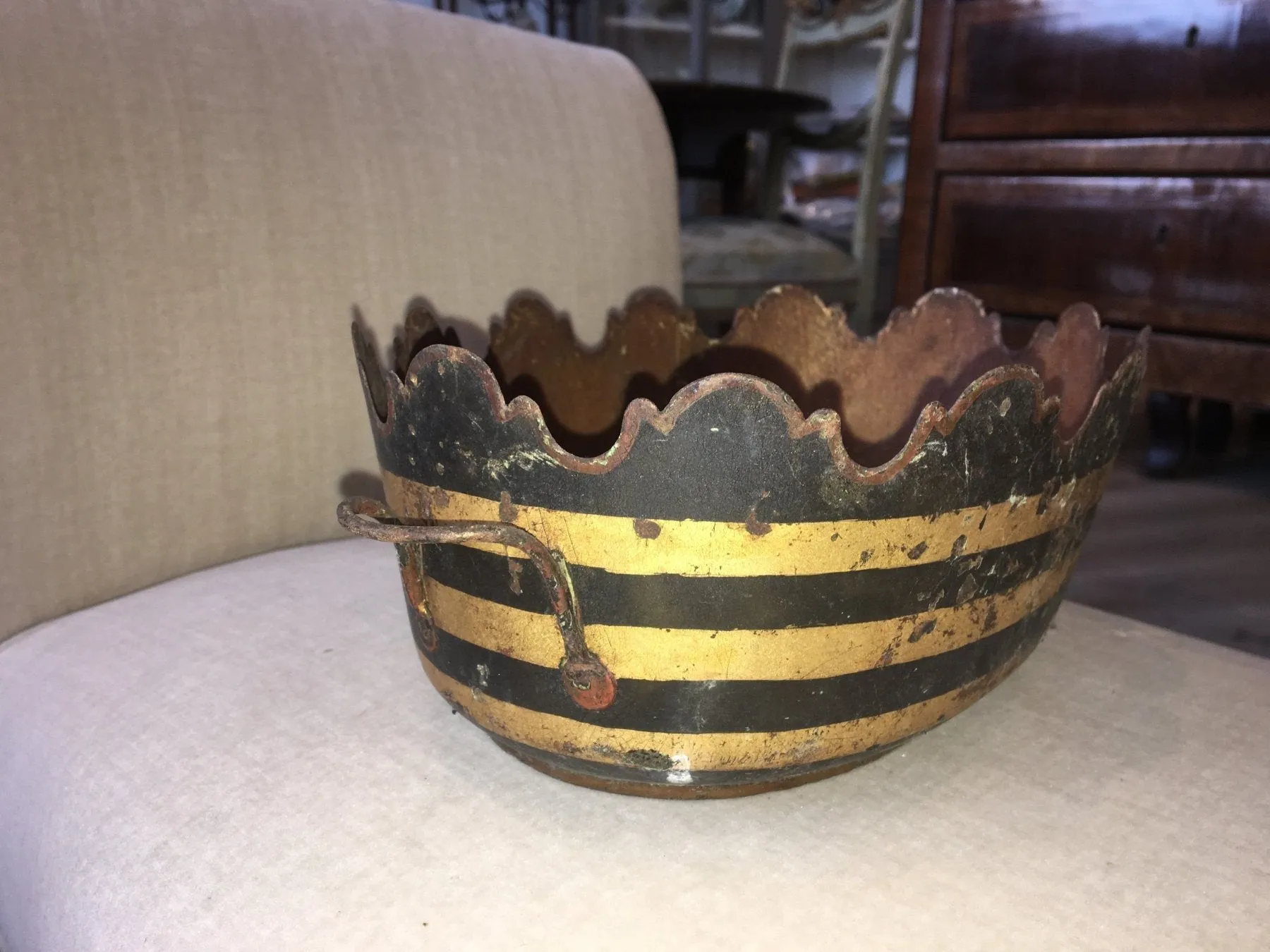 French Empire Black and Gilt Decorated Tole Verriere (Monteith)