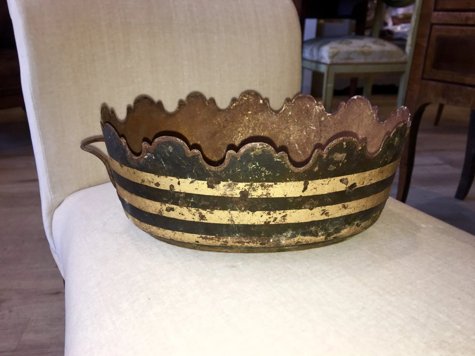 French Empire Black and Gilt Decorated Tole Verriere (Monteith)