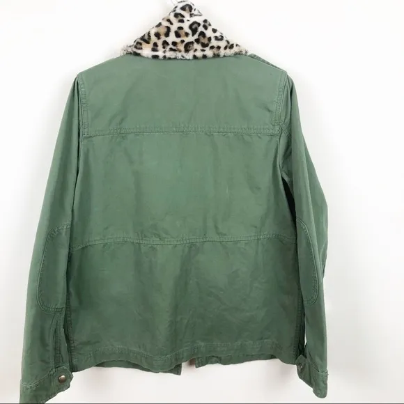 GAP Green Utility Jacket With Cheetah Collar