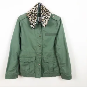GAP Green Utility Jacket With Cheetah Collar