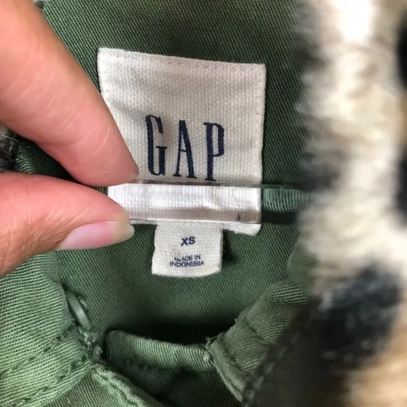 GAP Green Utility Jacket With Cheetah Collar