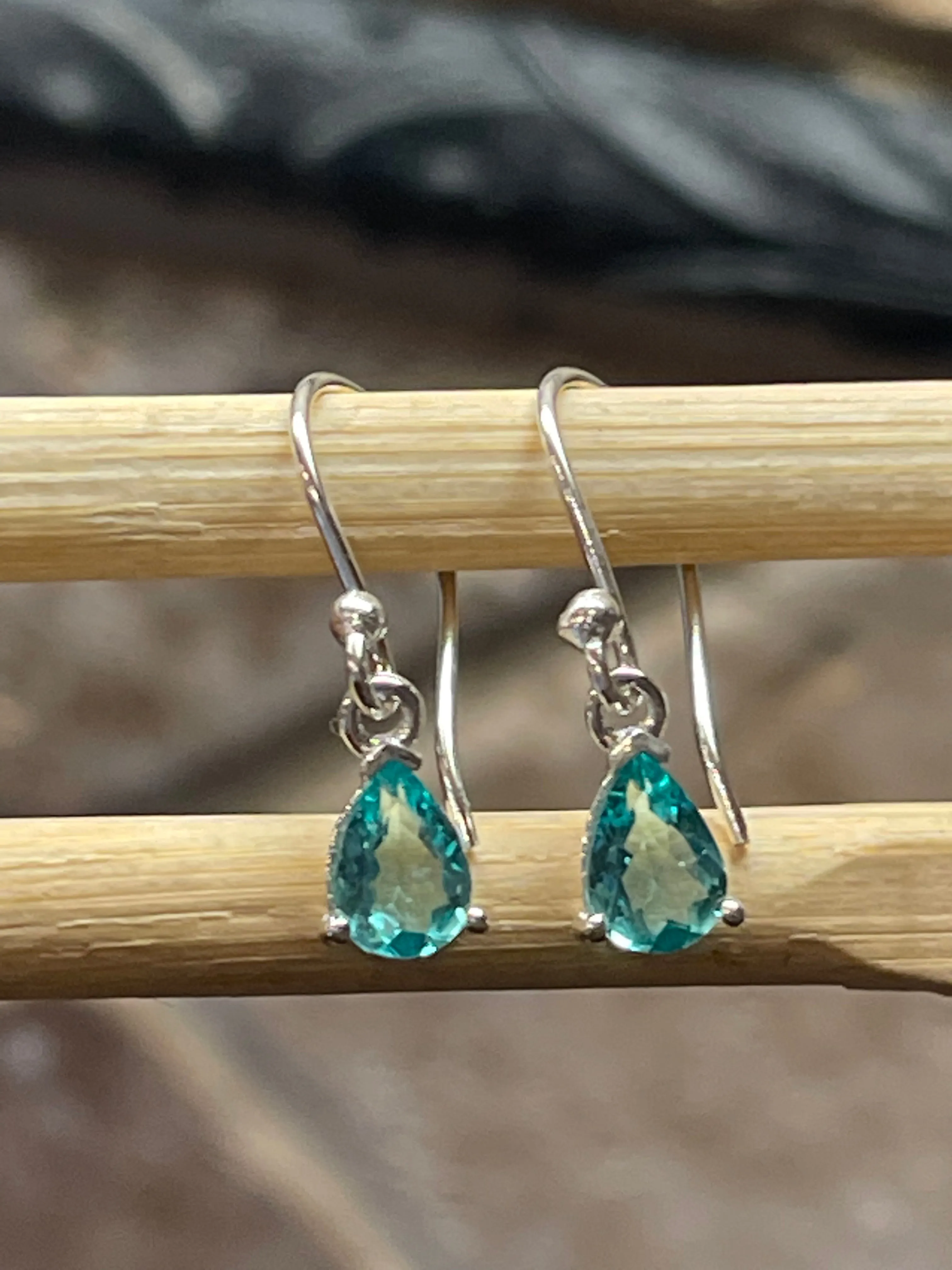 Genuine Neon Blue Apatite 925 Solid Sterling Silver Earrings 20mm