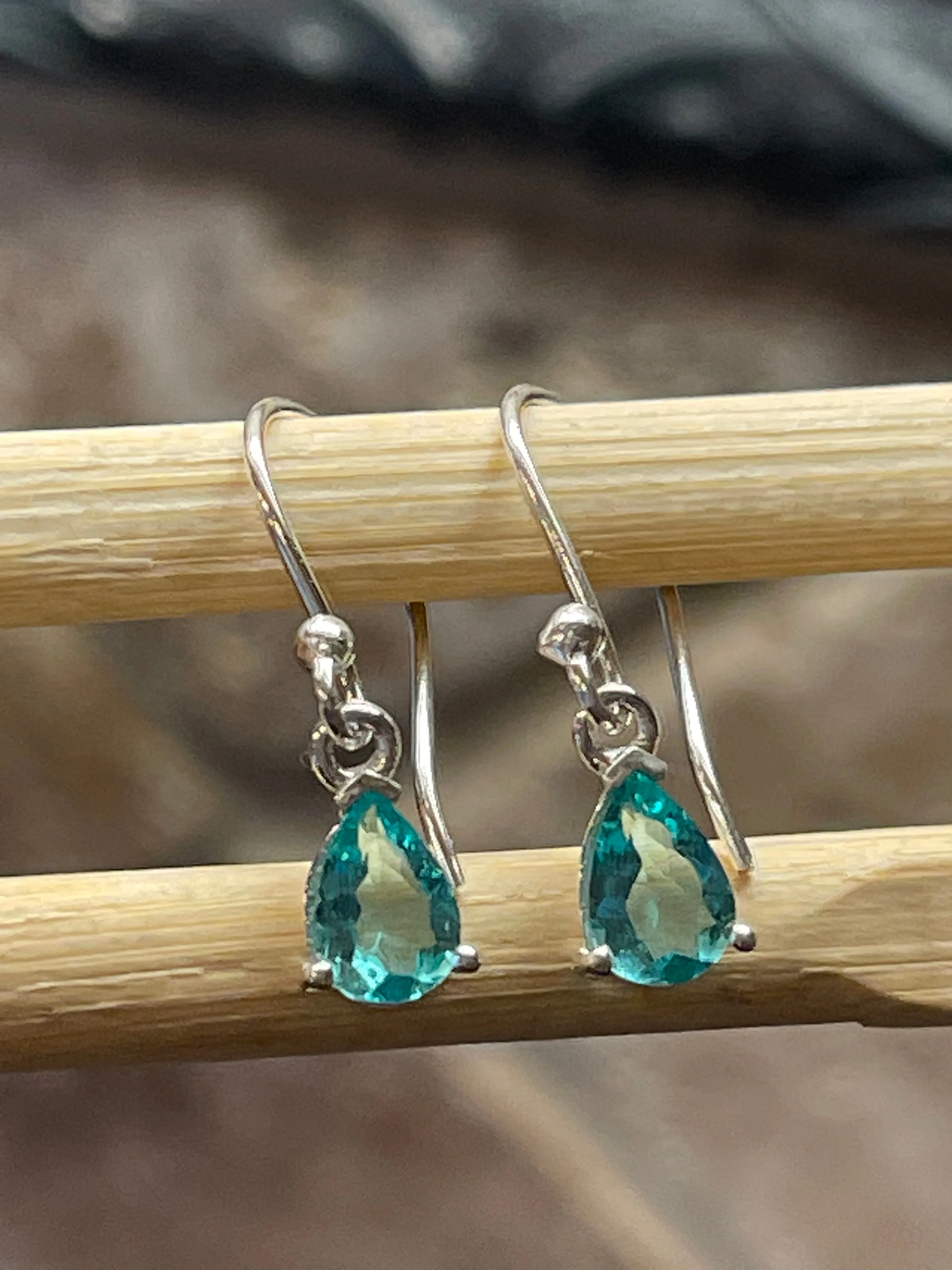 Genuine Neon Blue Apatite 925 Solid Sterling Silver Earrings 20mm
